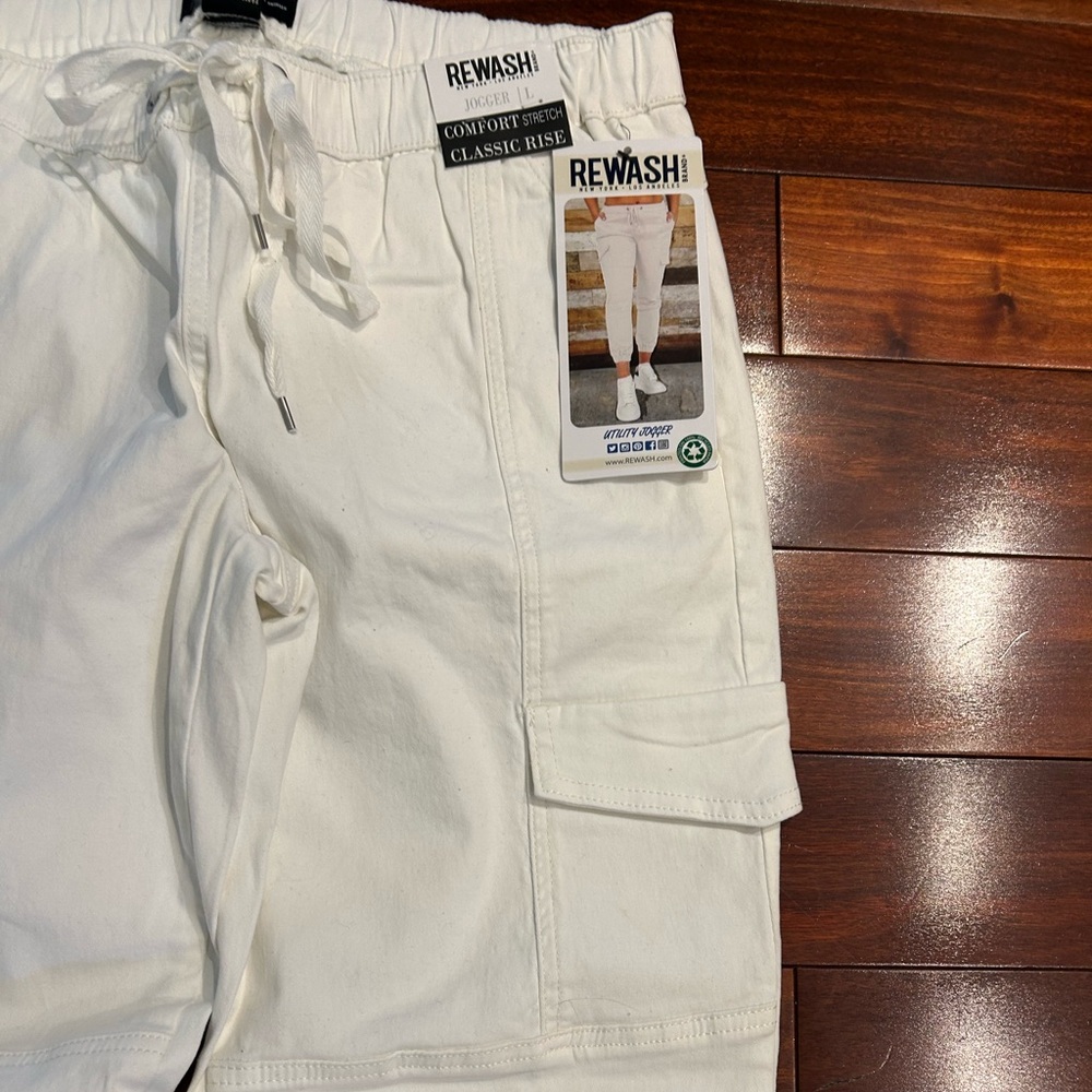 NWT-Rewash White Utility Cargo Jogger Pants-Comfort Stretch Athleisure - Picture 3 of 10